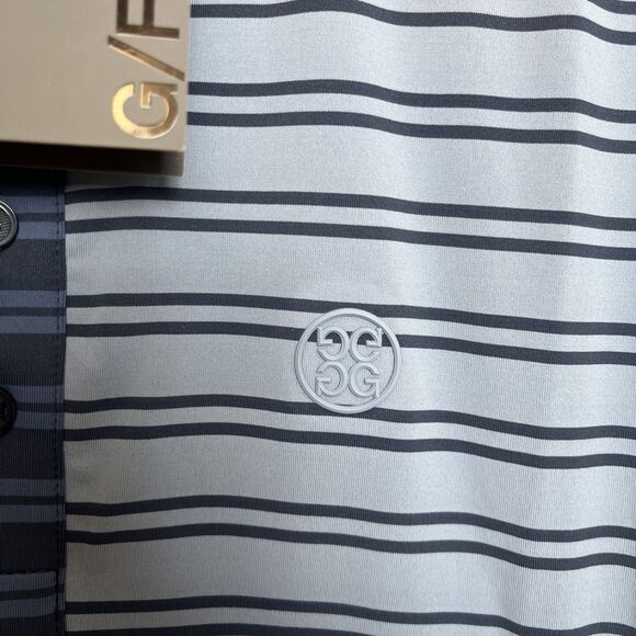 G/FORE Performance Golf Polo Blue Split Stripe Color Block Stretch Medium NWT - Picture 4 of 13